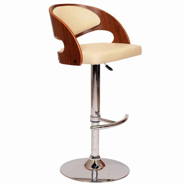 Benjara 30 in. Cream and Brown Low Back Metal Frame Barstool with Faux Leather Seat