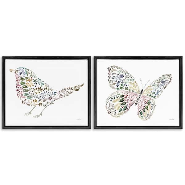 Bird and Butterfly From Nature by Danhui Nai 2-Pieces Black Floater Frame Animal Graphic Art Print 25 in. x 31 in.