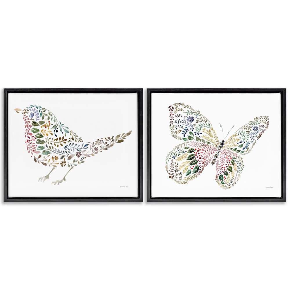 Bird and Butterfly From Nature by Danhui Nai 2-Pieces Black Floater Frame Animal Graphic Art Print 25 in. x 31 in. price history on PriceWatchPro
