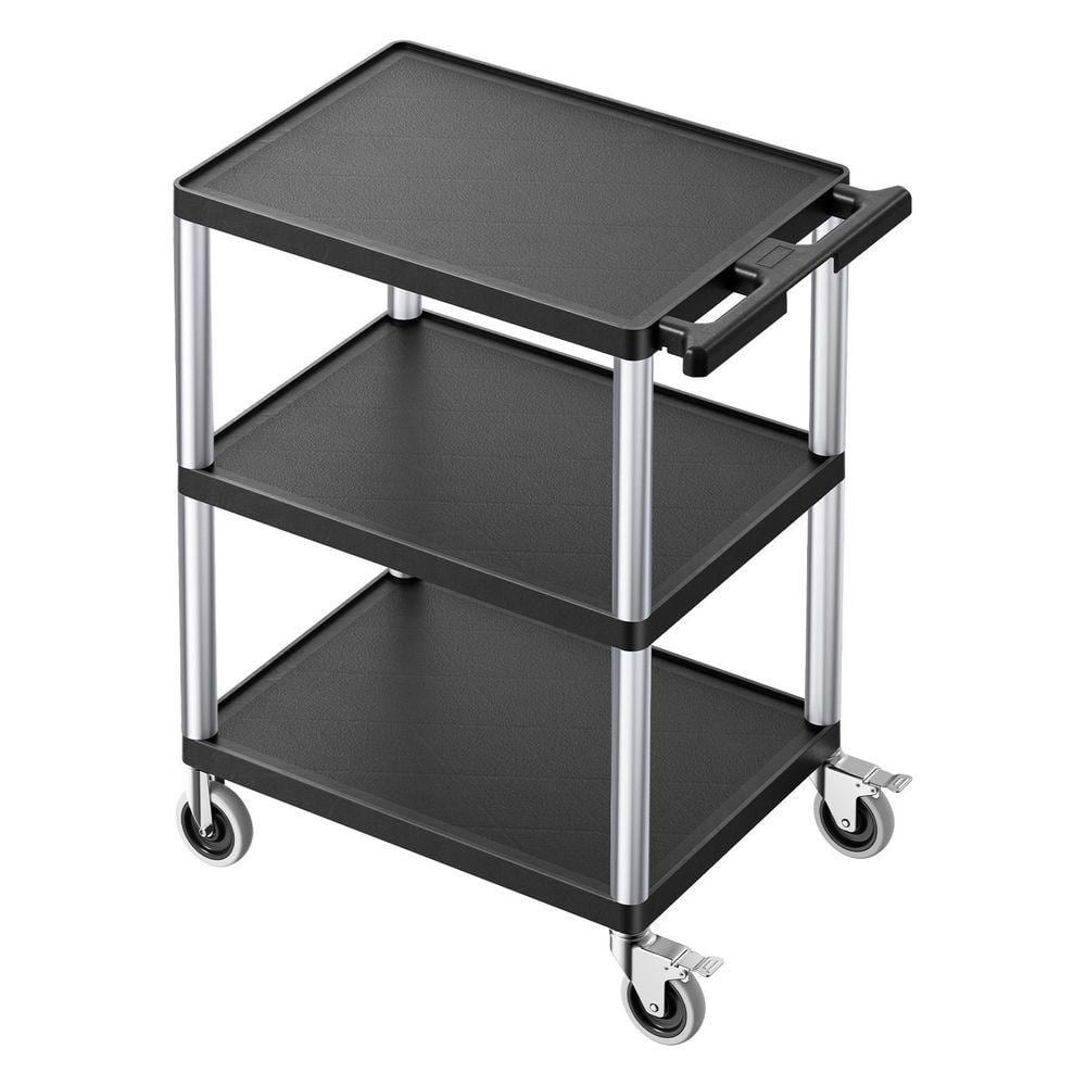 Utility Cart, 300 lbs. Capacity, 27.6 x 18.1 in. Service Cart, 3-Shelf Heavy Duty Plastic Utility Cart with Wheels