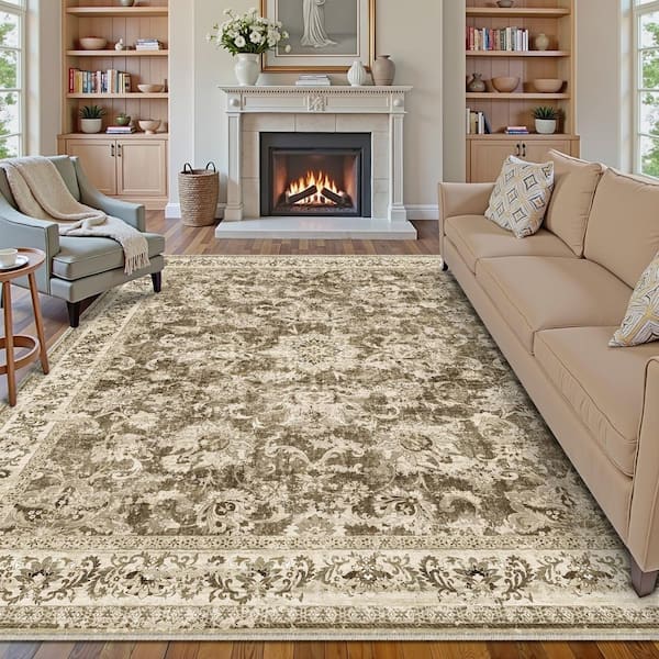 Romeo Brown 9 ft. x 12 ft. Vintage Medallion Distressed Area Rug