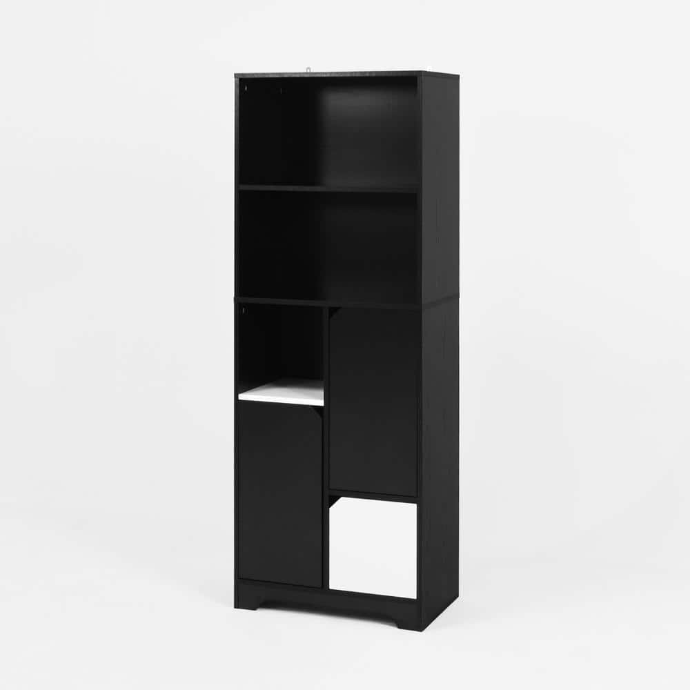 Black 63 in. Accent Storage Cabinet with 1 Drawer and 3 Shelves 2-Doors Pan
