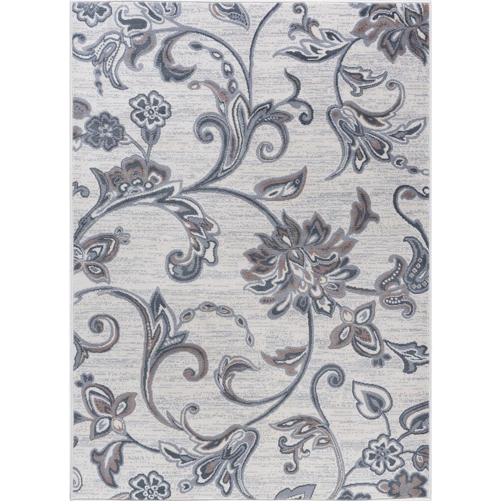 Tayse Rugs Madison Floral Cream 5 ft. x 7 ft. Indoor Area Rug MDN3517 ...