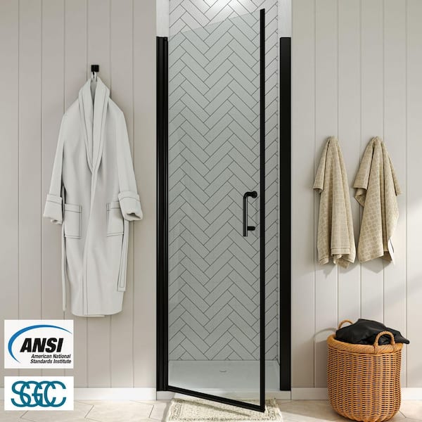32 to 33-1/4 in. W x 72 in. H Pivot Swing Frameless Shower Door in Matte Black with Clear Glass