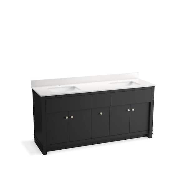Alouette 72 in. Ferrous Grey Bath Vanity Cabinet with Sinks and Quartz Top