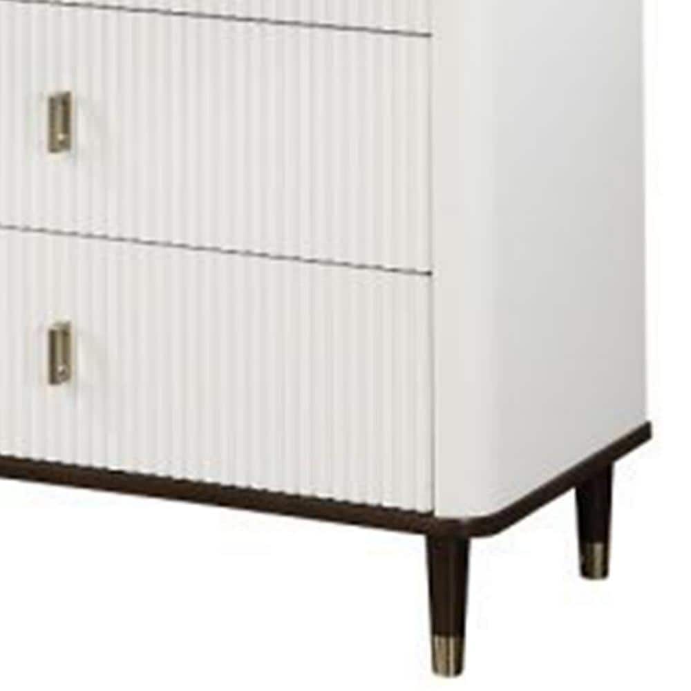 White and Brown Solid Wood Tall Dresser with Metal Accents