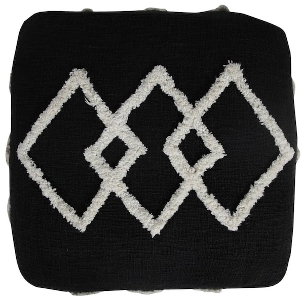 HomeRoots Amelia Black Cotton Square Cube Ottoman