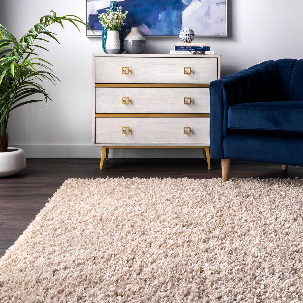 Kara Beige Thick Shag Rectangular Synthetic Area Rug, 2x3