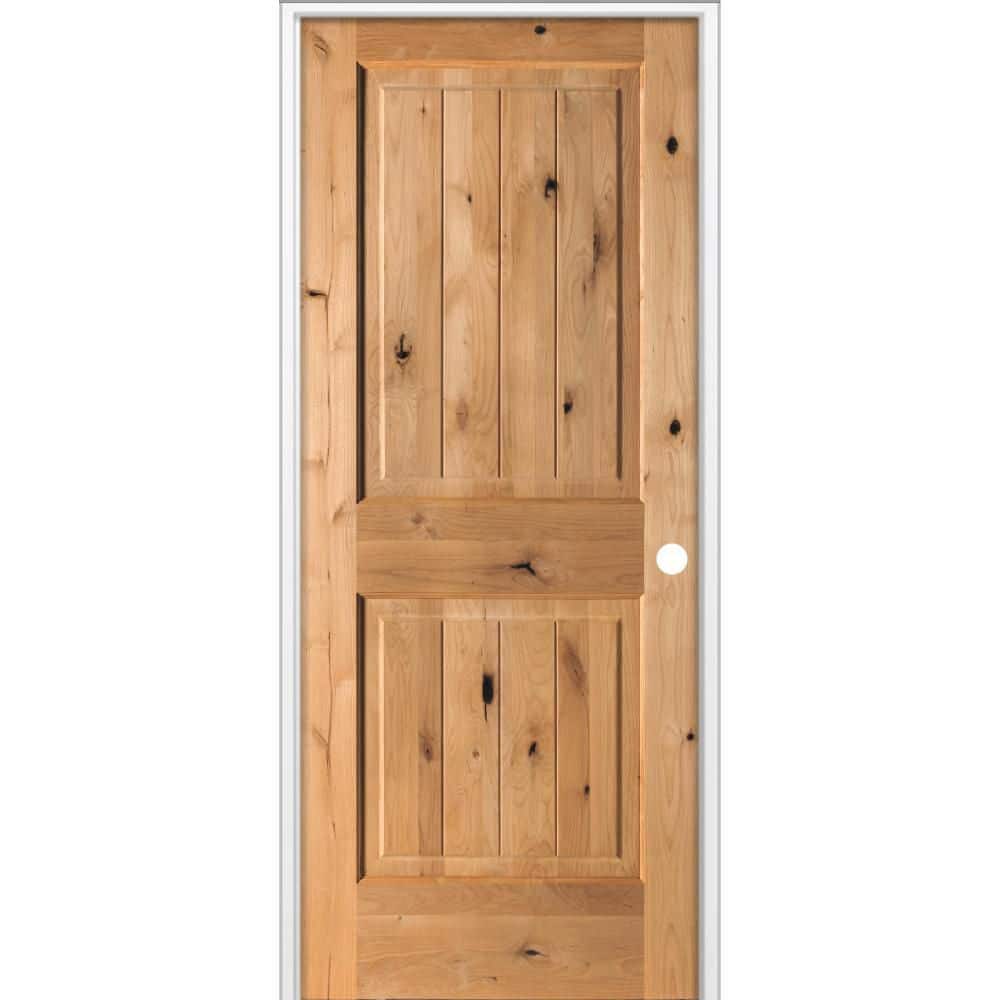 32 in. x 80 in. Knotty Alder 2-Panel V-Groove Solid Wood Left-Hand BEHR Cedar Stain Single Prehung Interior Door price history on PriceWatchPro