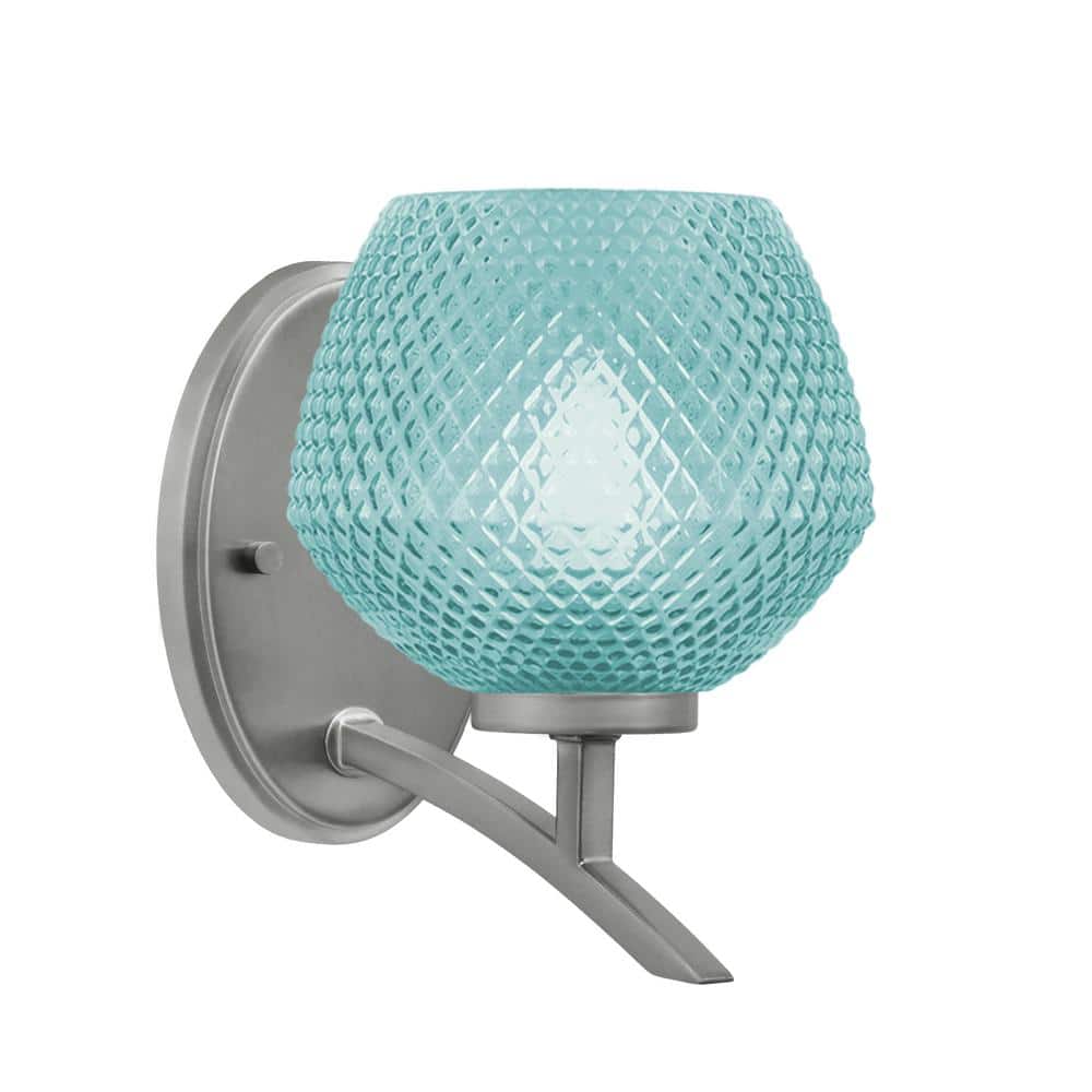 Siena 5.75 in. 1-Light Graphite Sconce with 6 in. Turquoise Textured Glass 