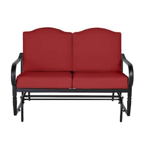 Laurel Oaks Black Steel Outdoor Patio Glider with CushionGuard Chili Red Cushions