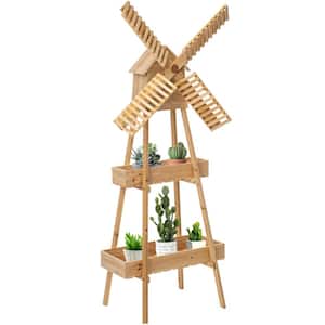 Rustic Wooden Cart with Windmill Accent, Versatile and Decorative Piece for Home or Garden Decor, Perfect for Plants