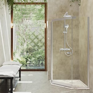 Neo Angle 37 in. L x 37 in. W x 1.125 in. H Solid Composite Stone Shower Pan Base with Corner Drain in Caramel Sand