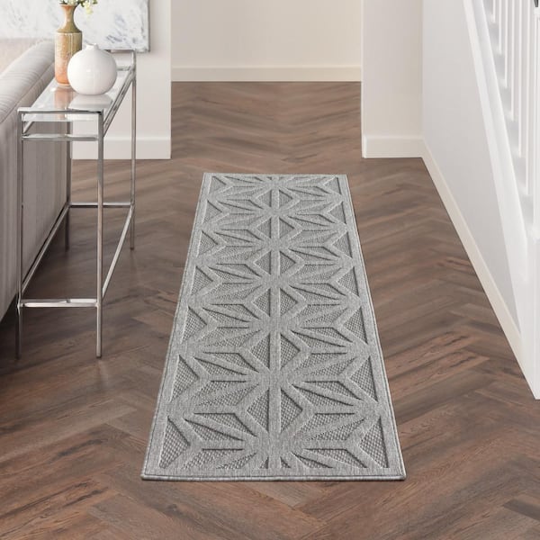 Palamos Light Gray 2 ft. x 10 ft. Geometric Modern Kitchen Runner Indoor/Outdoor Patio Area Rug