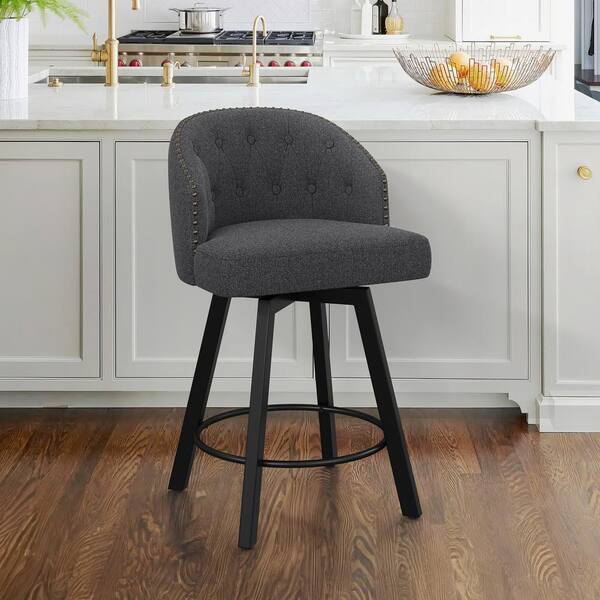 LUE BONA 26 in. Dark Gray Fabric Metal Frame Upholstered Counter Height ...