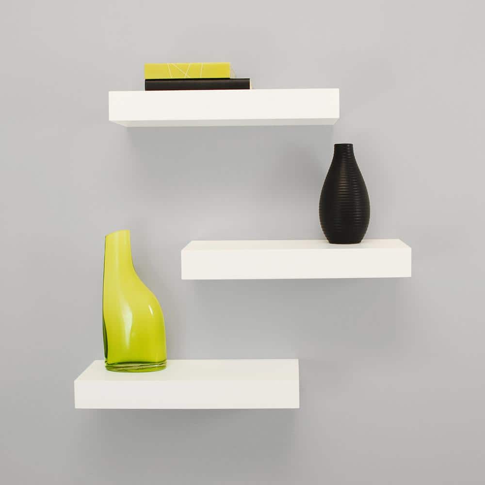 White MDF Floating Wall Shelves Set of 3 for Living Room