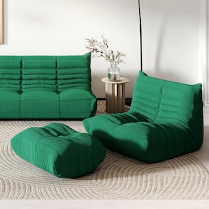 Green Teddy Velvet Polyester 34 in. Fireside Lazy Bean Bag Chair Rebound Sponge Lounge Floor Sofa with Ottoman