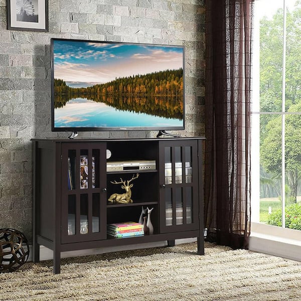 Brown Wood TV Stand Entertainment Media Center Console for TV up to 50 in.