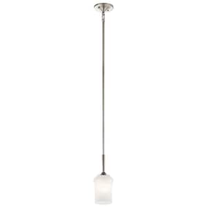 Aubrey 1-Light Brushed Nickel Transitional Shaded Kitchen Mini Pendant Hanging Light with Satin Etched Glass