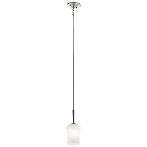 KICHLER Aubrey 1-Light Brushed Nickel Transitional Shaded Kitchen Mini Pendant Hanging Light with Satin Etched Glass