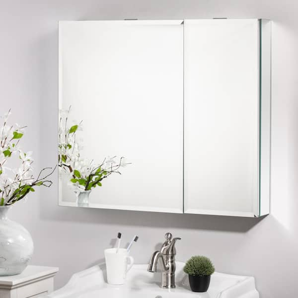 Glitzhome 30 in. x 26 in. Recessed or Surface Medicine Cabinet with Mirror