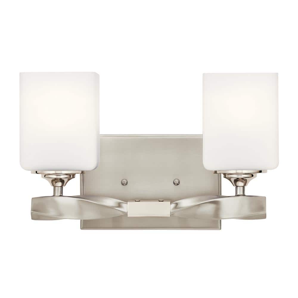 Champagne Nickel 13.5'' Transitional Vanity Light with Satin Etched Glass