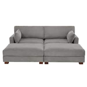 88 in. Modern Square Arm Corduroy Fabric Upholstered Sectional Sofa in. Light Gray With Two Ottomans And Wood Leg