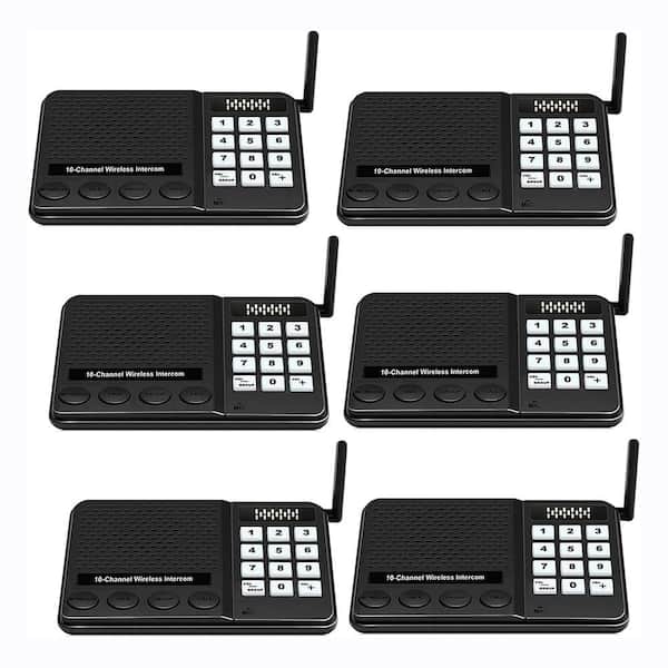 Wireless Intercom System Long Range 1-Mile 10-Channel 3-Code Room to Room Communication 6-Pack
