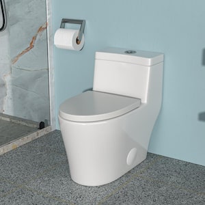 12 in. 1-Piece 1.6/1.1 GPF Dual Flush Elongated Toilet in White-2 with Slow-Drop Cover and Top Press