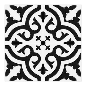 Patterned 12 in. x 12 in. Peel and Stick Encaustic Backsplash Vintage Tile, Black and White (10-Tiles, 10 sq. ft.)