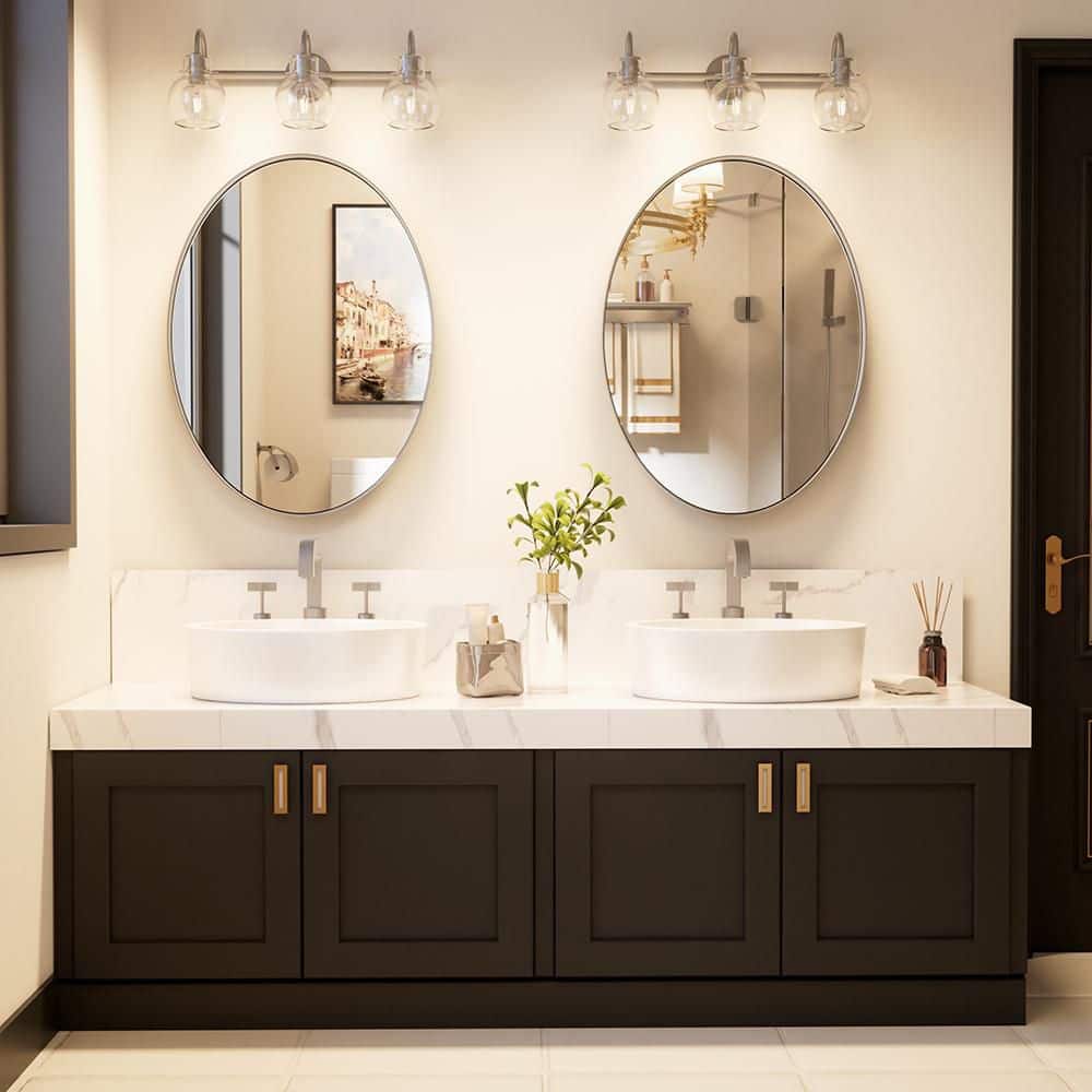 Modern Polished Silver Oval Vanity Mirror with Stainless Steel Frame