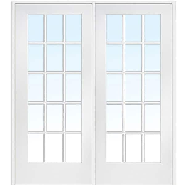 MMI Door 60 in. x 80 in. Right Hand Active Primed Composite Glass 15 Lite Clear True Divided Prehung Interior French Door