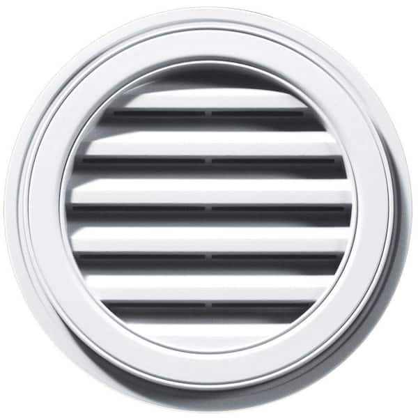 Builders Edge 18 in. x 18 in. Round White Plastic Built-in Screen Gable Louver Vent