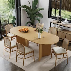 Brix Modern Oval Oak Wood Top 67 in. Double Pedestal Base Dining Table Seats 6