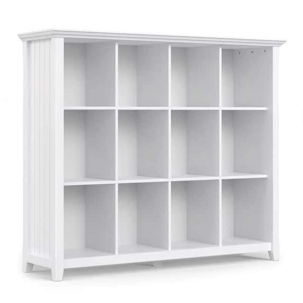 Simpli Home Acadian 48 in. Tall White Solid Wood 3-Shelf 12 Cube ...