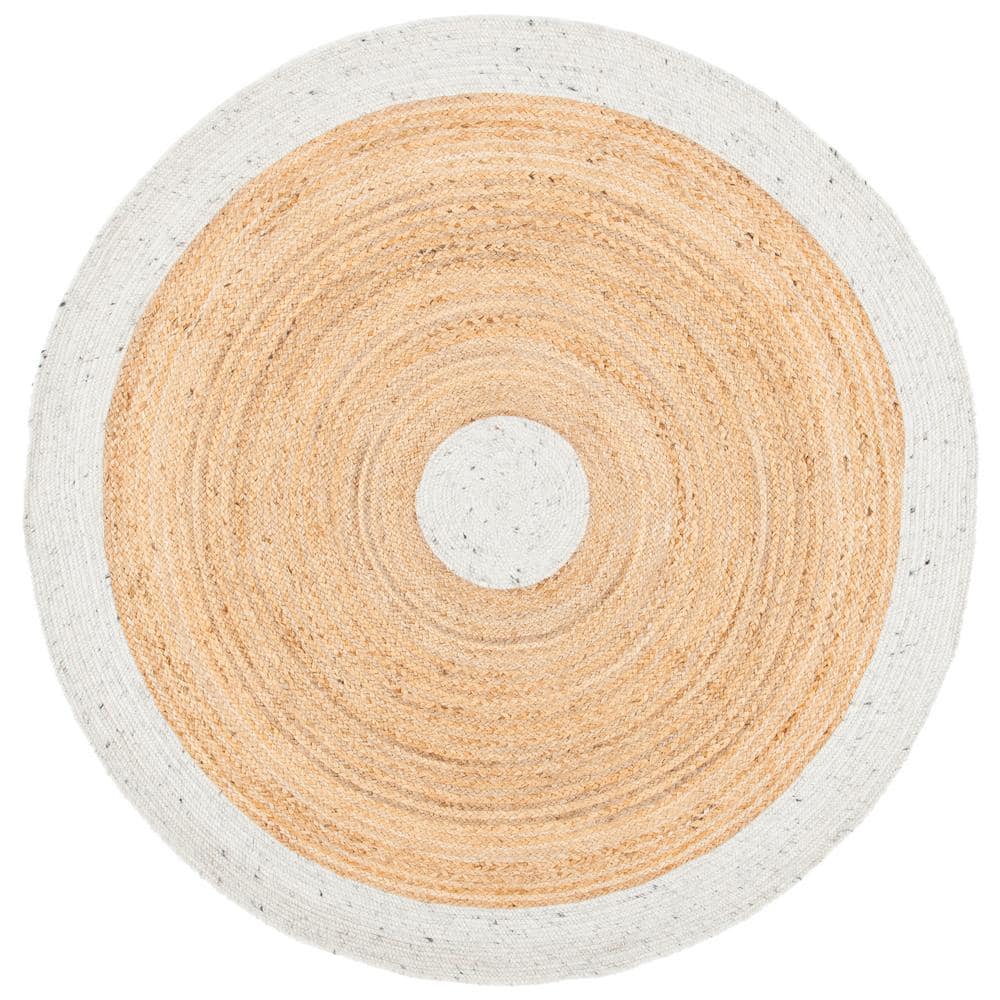 SAFAVIEH Braided Light Gray/Natural 6 ft. x 6 ft. Round Solid Border