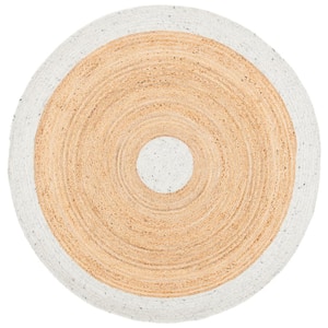 Braided Light Gray/Natural 6 ft. x 6 ft. Round Solid Border Area Rug
