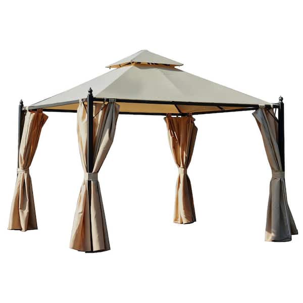 10 ft. x 10 ft. Steel Outdoor Patio Gazebo with Polyester Privacy Curtains