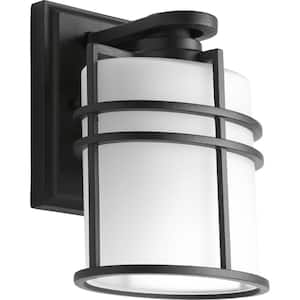 Format Collection 1-Light Textured Black Etched Glass Modern Craftsman Outdoor Small Wall Lantern Light
