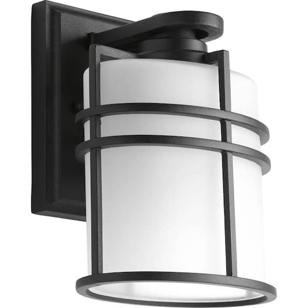 Progress Lighting Format Collection 1-Light Textured Black Etched Glass Modern Craftsman Outdoor Small Wall Lantern Light