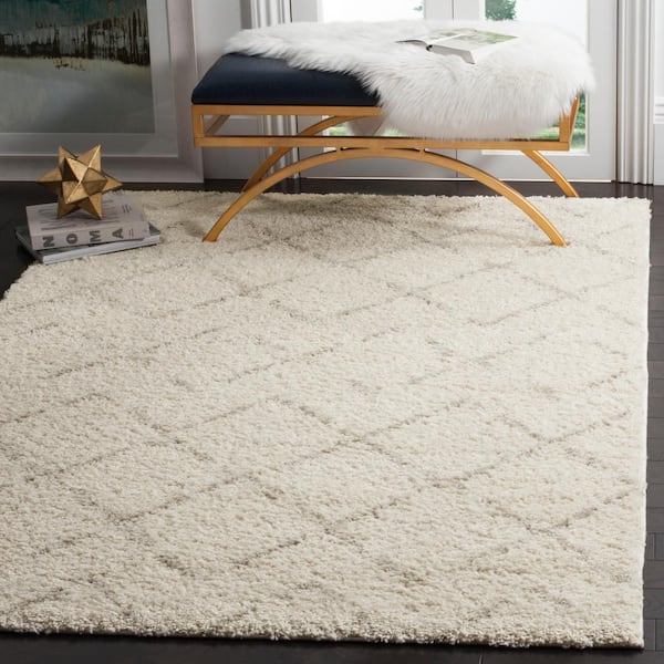 Arizona Shag Ivory/Beige 11 ft. x 11 ft. Diamond Geometric Square Area Rug