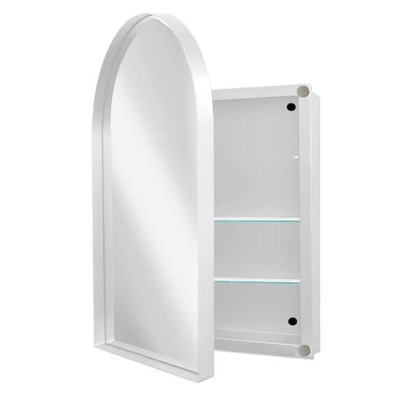 24 in. W x 36 in. H Arched White Iron Framed Wall Mount or Recessed Adjustable Shelves Medicine Cabinet with Mirror
