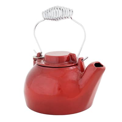 8-Cups 9.25 in. Tall Red Cast Iron Enameled Humidifying Stovetop Kettle