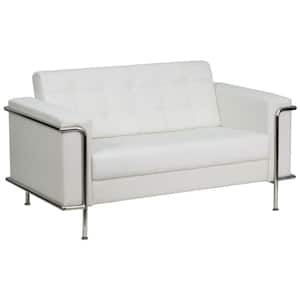 Hercules Lesley 59 in. White Faux Leather 2-Seat Loveseat with Steel Frame