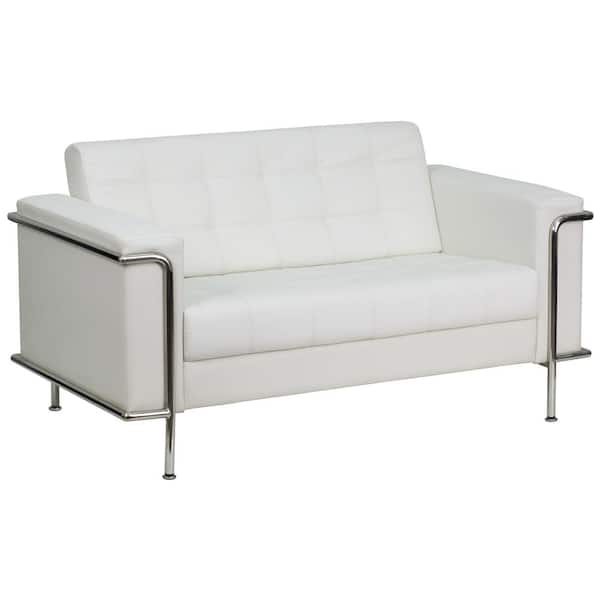 Flash Furniture Hercules Lesley 59 in. White Faux Leather 2-Seat Loveseat with Steel Frame