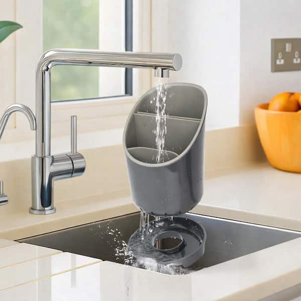 Black Ceramic Kitchen Utensil Holder with Detachable Base, Self-Draining Flatware Storage Crock for Countertop