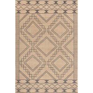 Elin Moroccan Border Easy-Jute Machine Washable Natural 5 ft. x 8 ft. Area Rug