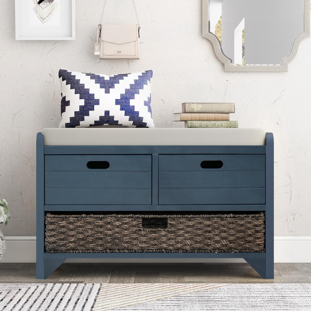 Beige Linen Backless Storage Bench with Drawers