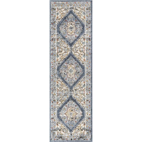 Well Woven Envie Messina Blue 2 ft. 3 in. x 7 ft. 3 in. Vintage Oriental Medallion Runner Area Rug