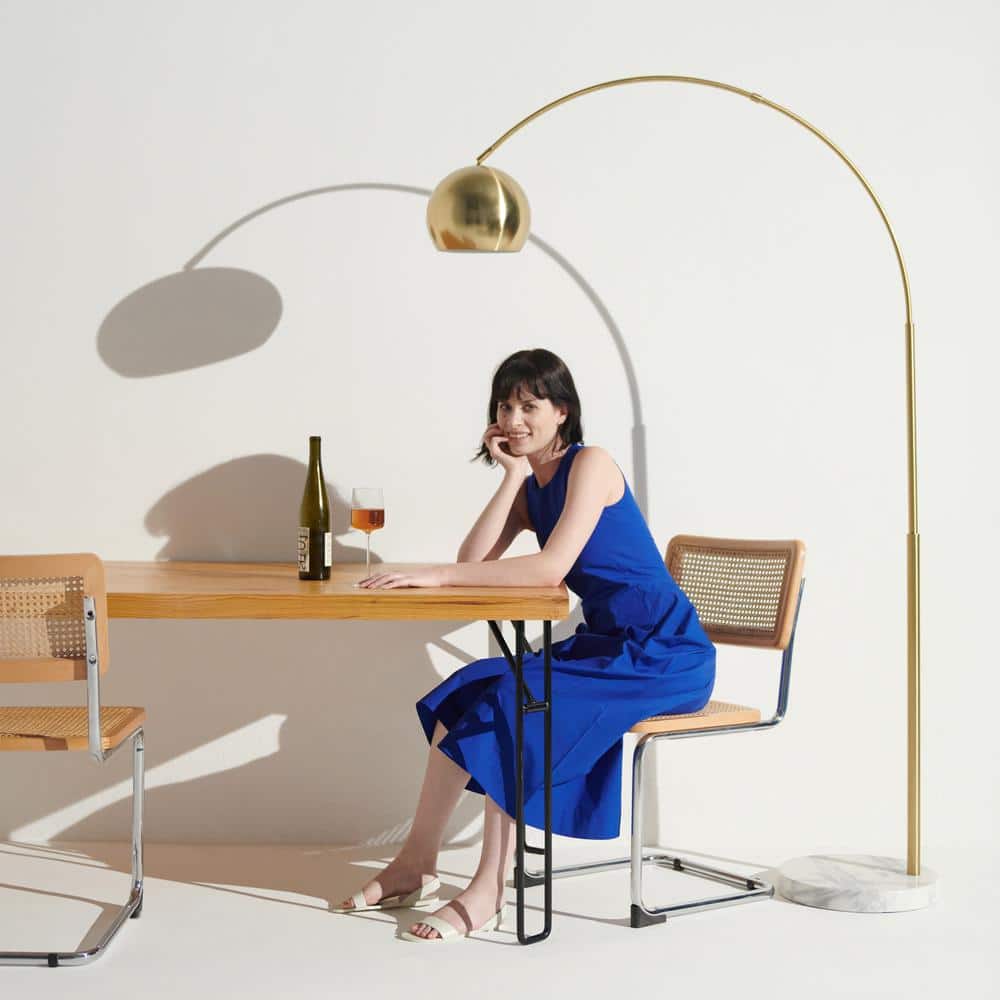 Adjustable Brass Arc Floor Lamp with Marble Base